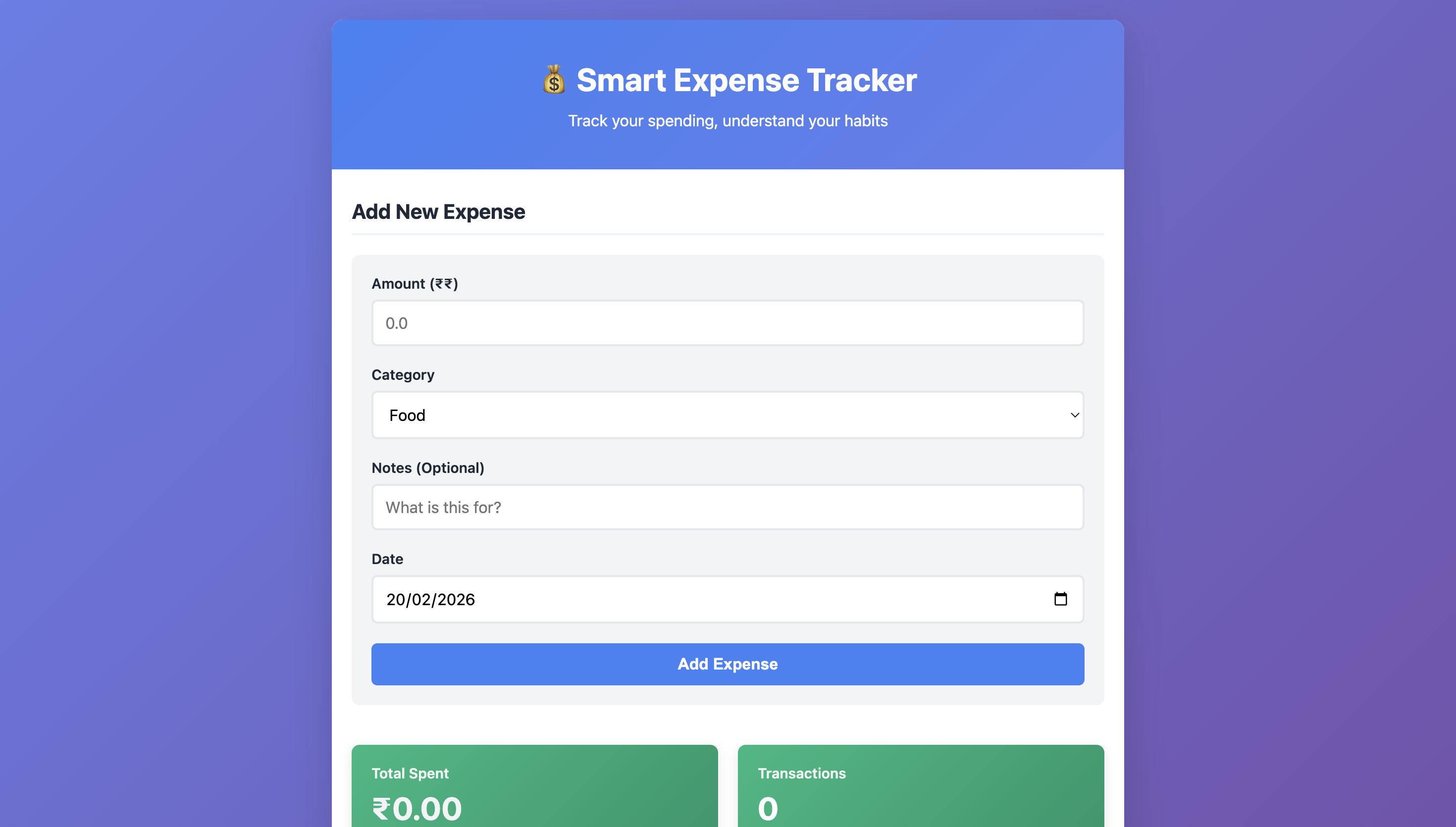 Personal expense tracking application